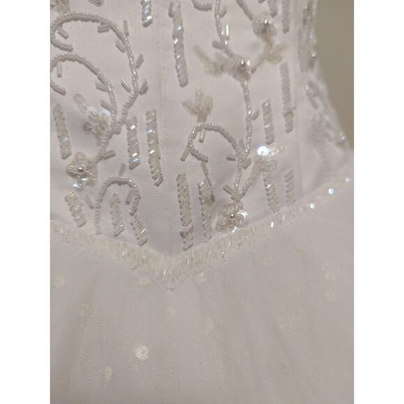Strapless Corset Floral Beaded Basque Waist Debutant Ball Gown Wedding Dress Sz8 - Picture 5 of 15